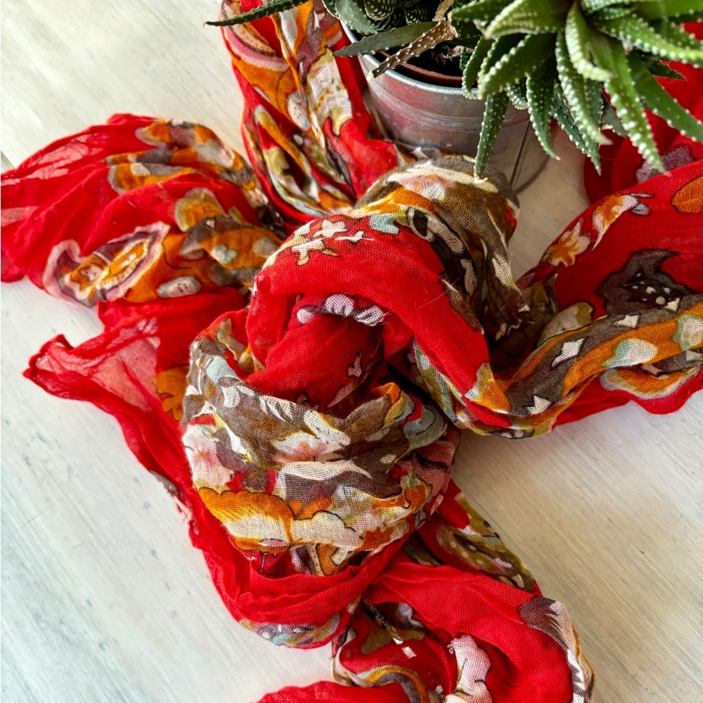 Red Multi-Coloured Pattern Scarf - Picture 2 of 11